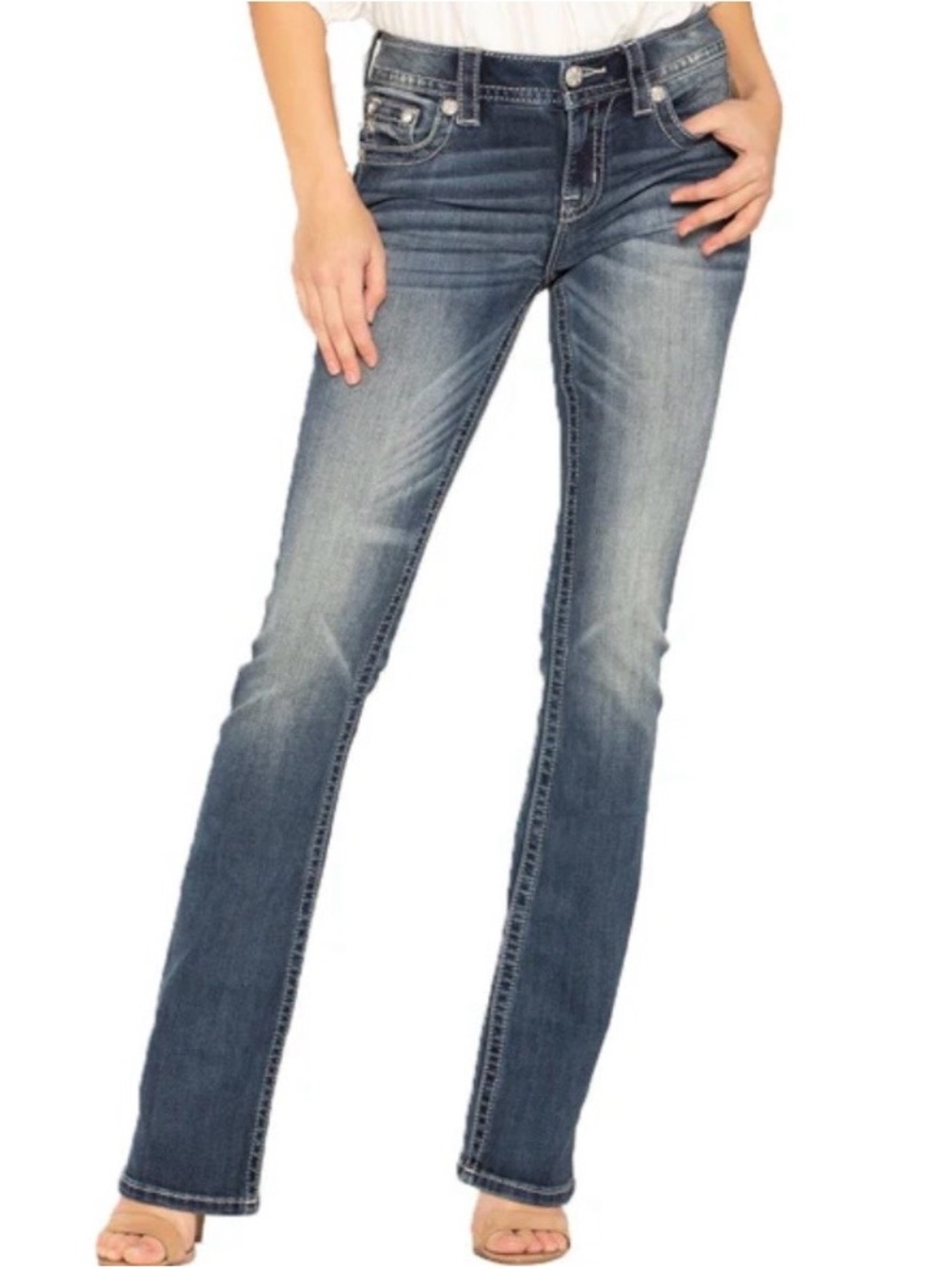 Miss Me Dark Wash Aztec Embroidered Chloe Boot Cut Jeans NWOT size 29 M3335B - Picture 2 of 14